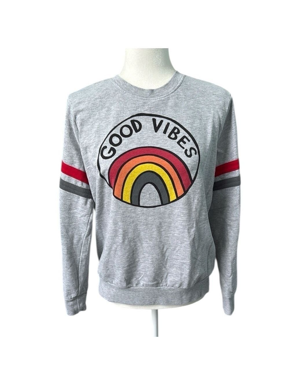 Good Vibes Rainbow Graphic Sweatshirt Gray Size Large